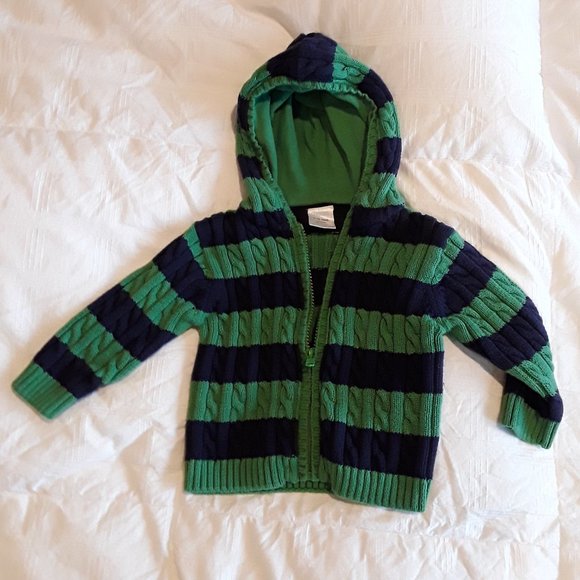 6-9 Month 100% Cotton Navy & Green Zip Cardigan - Picture 1 of 7